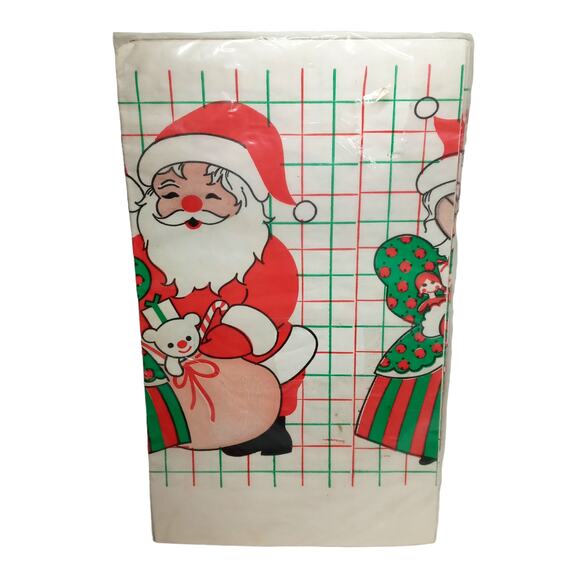 Vintage Santa Mrs Claus Paper Tablecloth Christmas 54"x88" Retro Holiday Kitsch - Picture 9 of 9